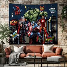 1pcs Cartoon A Vengers S Uperhero Wall Tapestry Backdrop, Iron Man C Aptain America S Piderman Party Decorations For Photo Booth, Cute Hero Team Photography Background, Living Room Bedroom Aesthetic Wall Decor, Outdoor Indoor Celebration Banner, Backyard Party Photo Prop Supplies, School Event Poster Decor, Home Dormitory Wall Hanging Art - Multicolor-a - View 6