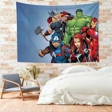 1pcs Cartoon A Vengers S Uperhero Wall Tapestry Backdrop, Iron Man C Aptain America S Piderman Party Decorations For Photo Booth, Cute Hero Team Photography Background, Living Room Bedroom Aesthetic Wall Decor, Outdoor Indoor Celebration Banner, Backyard Party Photo Prop Supplies, School Event Poster Decor, Home Dormitory Wall Hanging Art - 多色-A - 查看 5