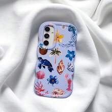 1pc Coconut Shell Blue Turtle Seaweed Ocean Pattern Shell Beach Casual Cute Personalized Minimalist Fresh Coral, Macaron Color Full Coverage Anti-Drop Soft Wave Cream Style, [International Version Not Domestic Version] Compatible With Android/Galaxy/A/S/FE/PLUS/ULTRA/PRO/NOTE/POCO/X/HOT/PLAY/SPARK/POP/SMART/RENO/Honor/E/G/ Phone Case/Cover - Multicolor - View 4