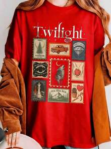 Camiseta Vintage de la Película Twilight para Mujer, Camiseta Gráfica Retro de Vampiros y Lobos, Ropa Clásica de los 2000 con Estética Cinematográfica Y2K, Estilo Gótico de Terror y Romance, Camiseta Retro de la Saga Twilight 2026 - Estilo Urbano Vintage Unisex, Camiseta Holgada de Algodón de Manga Corta con Cuello Redondo, 100% Algodón. - Rojo - Ver 11