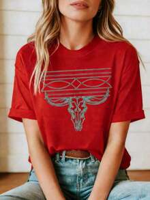 Women's 2026 Denim Style Shirt, Turquoise Color, Casual And Elegant, Sportswear, 100% Cotton, Breathable And Comfortable, Round Neck, Short Sleeve, Knit T-Shirt, Fashionable For Everyday Summer Wear - Unisex Loose Fit 100% Cotton T-Shirt. - 紅色 - 查看 6