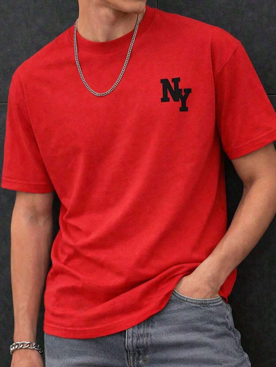 "NY" Short Sleeve T-Shirt, Casual Summer Crew Neck, 100% Cotton. Clothing. "NY" Letter Print T-Shirt, Summer Clothing, Fashion, Cool And Lightweight Design. Immediate Delivery, National Shipping, Made In Mexico. Available In Different Colors. - 紅色的 - 查看 1