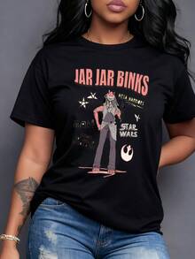 Galactic Figure With A Rebellious Alien Character Representing Strength And Futuristic Humor With Details Of Stars And Space Symbols. Casual, Comfortable, And Modern Women's T-Shirt - 黑色 - 查看 6