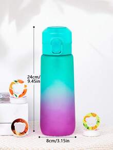 1 pieza Botella de agua con degradado con 1 sabor aleatorio de cápsulas perfumadas, botella de agua sin azúcar ni calorías con pajita para exteriores, a prueba de fugas para gimnasio, correr, deportes, adecuada para deportes al aire libre - Multicolor - Ver 3