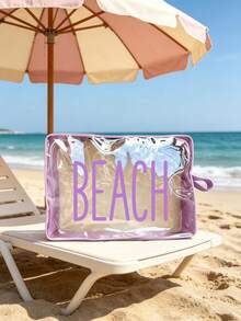 Beach Letter Pattern Transparent Cute Zipper Makeup Bag Multifunctional Mesh Storage Pouch Transparent Women's Toiletry Bag 5 Colors Available - Multicolor - View 6