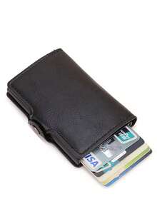 Portefeuille anti-vol RFID, portefeuille minimaliste ultra-fin pour hommes, portefeuille triptyque tressé multifonction de couleur unie avec relief, avec fentes pour cartes et fenêtre d'identification, technologie RFID, convient pour petit ami, père, mari, voyage, cadeau d'affaires - Noir - Voir 2
