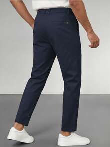 Men's Solid Color Casual Tapered Pants With Pockets - Blue - View 3