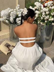 Vestido blanco sin tirantes con estilo bohemio, para primavera/verano - Blanco - Ver 2
