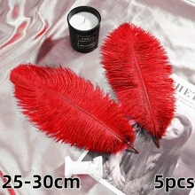 5 piezas de plumas rojas naturales de alta calidad, accesorios de decoración DIY para bodas y fiestas, suaves y esponjosas, fáciles de estilizar, adecuadas para arreglos florales de mesa, decoración de pasillos, envoltura de regalos, manualidades e inspiración creativa - Decorado con plumas rojas - Ver 10