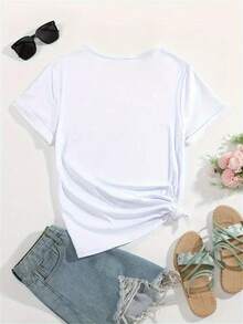 A Cute And Super Cool 1976 Graphic Print Crew Neck T-Shirt, Perfect For Women's Spring And Summer Casual Activewear. Adorable Animal Print, Fun Letter Print, Versatile Streetwear, Summer Outdoor Wear Or Everyday Wear, Daily Wear For Sweet Girls Or Students, Cool And Sweat-Free Summer Clothing - 白色 - 查看 4