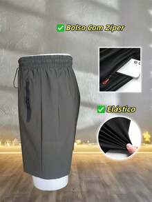 Kit Of 3 Men's Bermuda Shorts, Imported Men's Polyamide, Cool Silk Finish, Elastane, Casual, Quick-Drying. - 墨綠色 - 查看 3