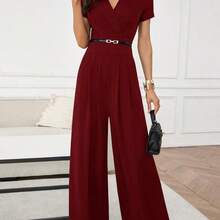 Women's Elegant Solid Color Cinched Waist Jumpsuit For Commuting Spring Summer Elegant Valentine's Day  Red   Formal Summer Spring Easter Festival Party Beach Wedding Graduation Elegant Casual Vacation Sports Formal  Y2k Business Country - Multicolor - Ver 6