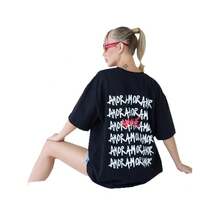 Camiseta de manga corta 100% algodón, estilo nuevo de verano 2025, casual y divertida con estampado de letras a la moda, top fresco y elegante. - Negro - Ver 5
