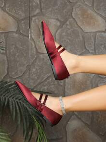 Plus Size Women's Flat Pointed Toe Slip-On Shoes, Versatile Spring/Autumn Casual Soft Bottom Comfortable Loafers - Burgundy - View 3