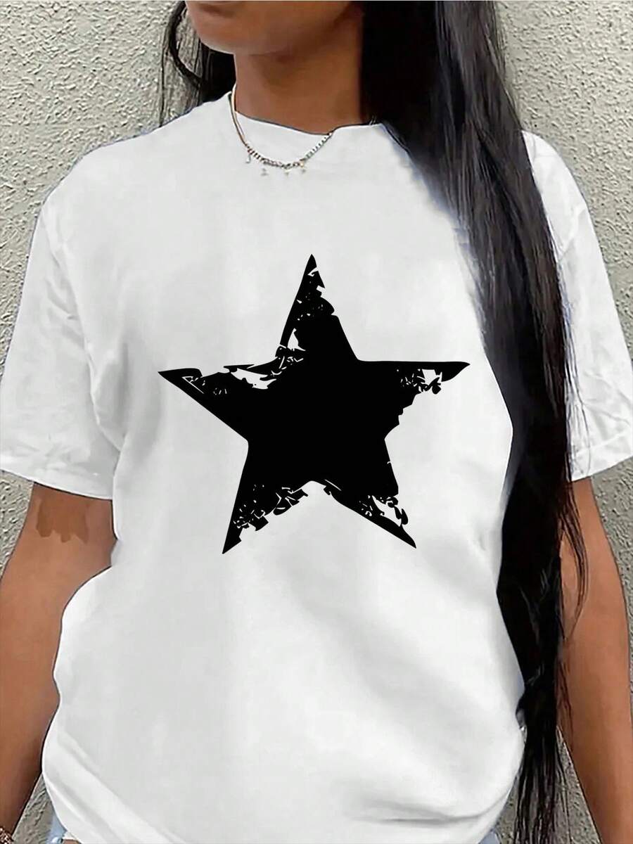 Camiseta de manga corta ligera y duradera con diseño de estrella, perfectara salidas informales, actividades al e  o uso diario. Ofrece un uste cómodo para adultos y es adecu para el hogar, comedor o moda urbana.