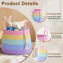 Yiuswoy Cesta de almacenamiento decorativa tejida con cuerda arcoíris, adecuada para dormitorio, sala de estar, almacenamiento de juguetes, cesta de regalo arcoíris adecuada para habitación de niñas y sala de juegos - Multicolor - Ver 12