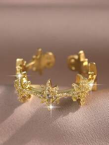 jealous young 1pc Elegant Sparkling Octagonal Cubic Zirconia Open Ring, Gold Plated Jewelry Suitable For Gift, Daily Wear, Party, Vacation, Wedding And Banquet - Octagonal Star - View 6