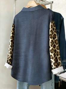 Camisa de mujer de uso diario versátil y casual con estampado de leopardo de una sola hilera de botones - Multicolor 7 - Ver 2