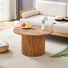 Couchtisch Aus MDF Mit 70 Cm Durchmesser: Runder Beistelltisch Mit Römischem Säulendesign, Integraiertem Metallrahmen, Retro-Luxus-Stil Fürs Wohnzimmer. Perfect For European Wohnräume. - Natural Color - View 3