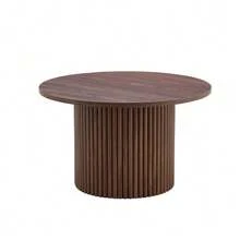 Couchtisch Aus MDF Mit 70 Cm Durchmesser: Runder Beistelltisch Mit Römischem Säulendesign, Integraiertem Metallrahmen, Retro-Luxus-Stil Fürs Wohnzimmer. Perfect For European Wohnräume. - Brown - View 1