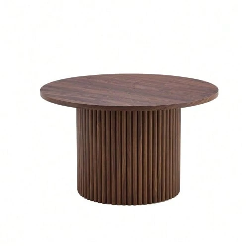 Couchtisch Aus MDF Mit 70 Cm Durchmesser: Runder Beistelltisch Mit Römischem Säulendesign, Integraiertem Metallrahmen, Retro-Luxus-Stil Fürs Wohnzimmer. Perfect For European Wohnräume. - Brown - View 1