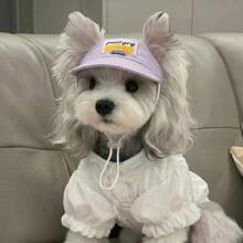 Sombrero visera solar estilo INS, adecuado para perros y gatos pequeños, protección UV, anti-caída de pelo, lavable, accesorio de moda para exteriores - Morado - Ver 4