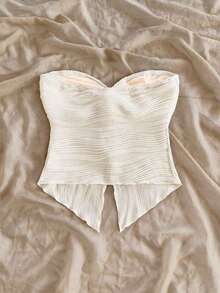 Top bandeau casual y sexy de tela con textura y corte con retorcido para vacaciones - Albaricoque - Ver 2