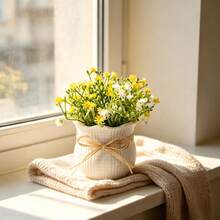 INS Style Artificial Starry Sky Flower Potted Plant, 2 Color Options, Mini Desktop Decor, Bedroom Nightstand Healing Green Plant, Waterless Eternal Flower, Mother's Day & Best Friend Gift - Yellow and White Color Scheme - View 4