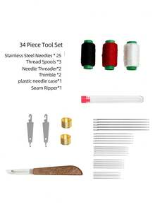 [33 Pieces]Sewing Needle And Thread Set, Includes 25 Hand Sewing Needles In 5 Sizes, 3 Rolls Of Thread, With Needle Threader, Thimble, Seam Ripper And Storage Tube, Suitable For Clothing Repair, Travel Emergency, Beginner-Friendly Set - Sewing Set - View 1