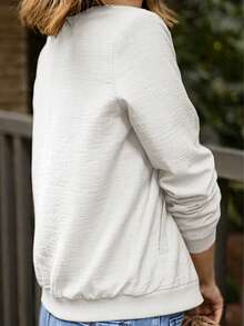 Women's Solid Color Baseball Jacket With Pockets, Casual Lightweight Jacket For Spring/Summer White - White - View 2