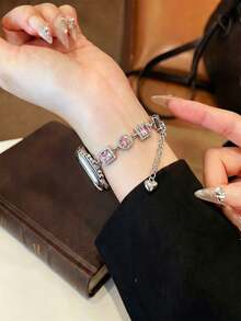1条女士蝴蝶金属表带，适用于38/40/41/42/44/45/46/49mm Ultra/S10/9/8/7/6/5/4/3/2/1系列 - 粉紅鑽手鍊 - 查看 7