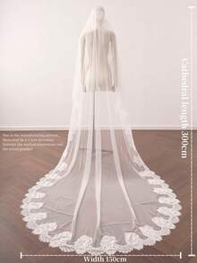 1 Pc Mantilla Cathedral Length 3M Wedding Veil Soft French Lace Applique Edge Ivory Bridal Veil With Comb For Bride - Ivory - View 4
