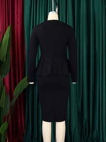 Nuevo Vestido Mujer Talla Grande Otoño Invierno Manga Larga Volantes Elegante Estilo OL - Negro - Ver 2