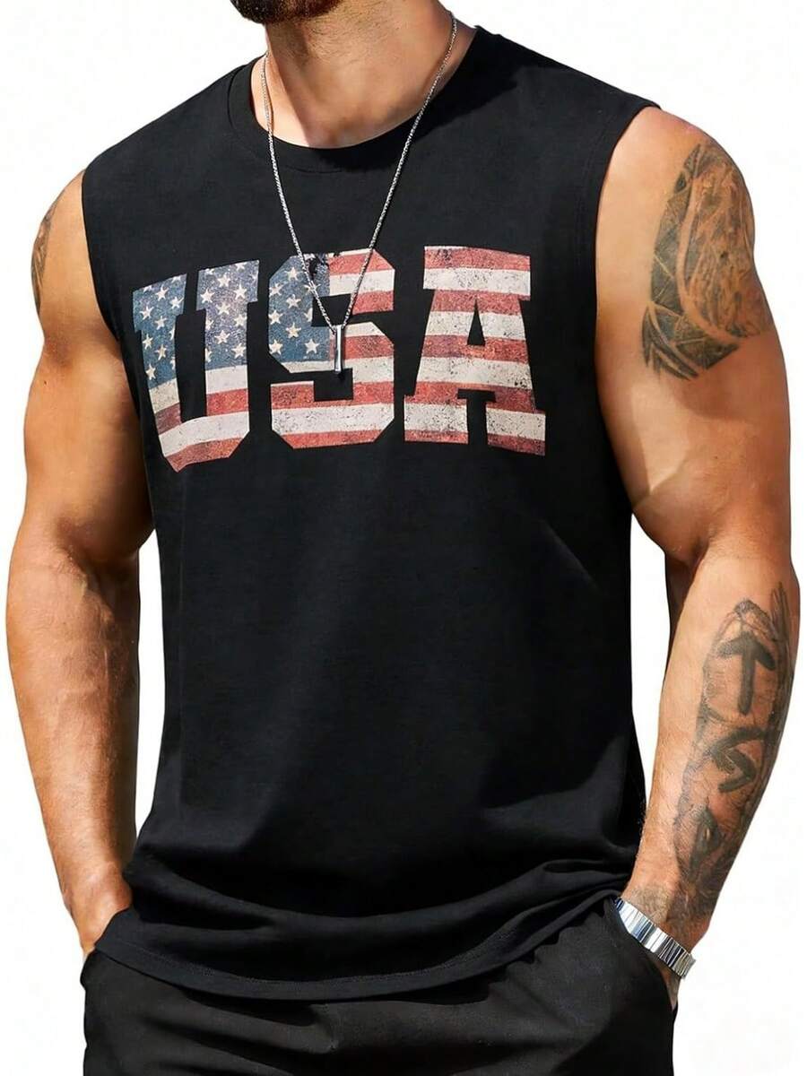 Mens 4th Of July Tank Top 1776 American Flag Patriotic Shirts Workout Muscle Sleevelees Tops - 預設 - 查看 1