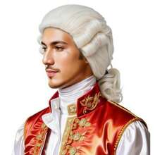 Men's Colonial Wig -18th Century Judge And George Washington Cosplay Wig With Curly Ponytail For Halloween, Lawyer Costume, Historical Reenactment Beige - 1Beige - View 7