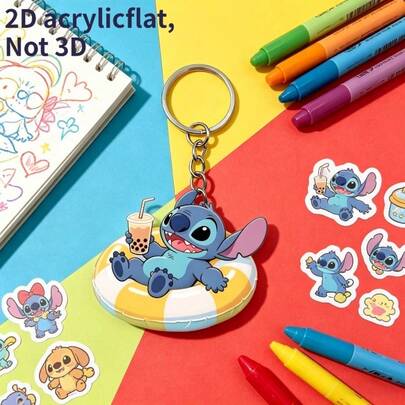 Disney 2D亚克力平面，非3D迪士尼史迪奇钥匙扣，节日礼物装饰钥匙挂件，汽车钥匙扣，背包钱包钥匙圈 - 适合生日派对、圣诞节、感恩节和情人节礼物，2D平面