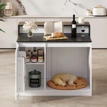 Kitchen Island, Kitchen Island With Bar Counter, Kitchen Table & Bar Counter, Multifunctional Kitchen Table, With Pet Resting Area, For Kitchen & Dining Room, White + Black Marble Look, 120*80*100cm - Black and White - View 8