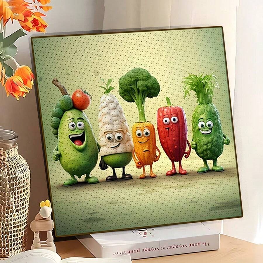 1 bức tranh khảm kim cương acrylic 5D tròn mới, tự làm hình rau củ hoạt hình ngộ nghĩnh. Được đính thủ công, mang đến sức sống nghệ thuật cho tường nhà, một món quà thủ công ấm áp dành cho bạn gái, bố mẹ, bạn bè, quà tặng ngày lễ để thể hiện sự chu đáo, thắp sáng không gian sống bằng tình yêu và sự sáng tạo. Không kèm khung. - viên kim cương tròn - Xem 1