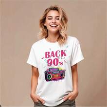 Camiseta de manga corta 100% algodón puro, nuevo estilo de verano, elegante, cómoda, versátil, a la moda, de nicho, holgada, favorecedora, top chic. - Blanco - Ver 5