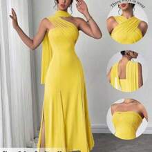 Women's New Casual Elegant Mint Green Ribbon Backless Dress, There Are Three Ways To Wear It, You Can Match It With Different Outfits, Suitable For Daily Casual Outings, Beach Vacations, Garden Parties And Other Occasions/Pride Outfits Women/Acation Outfits Woman/Birthday Dress/Teacher Outfits For Women - Amarillo - Ver 1