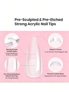 240pcs Semi-Matte Transparent Almond Shaped Artificial Nails, Mixed Sizes Full Cover Press-On Nail Tips - Multicolor - View 2