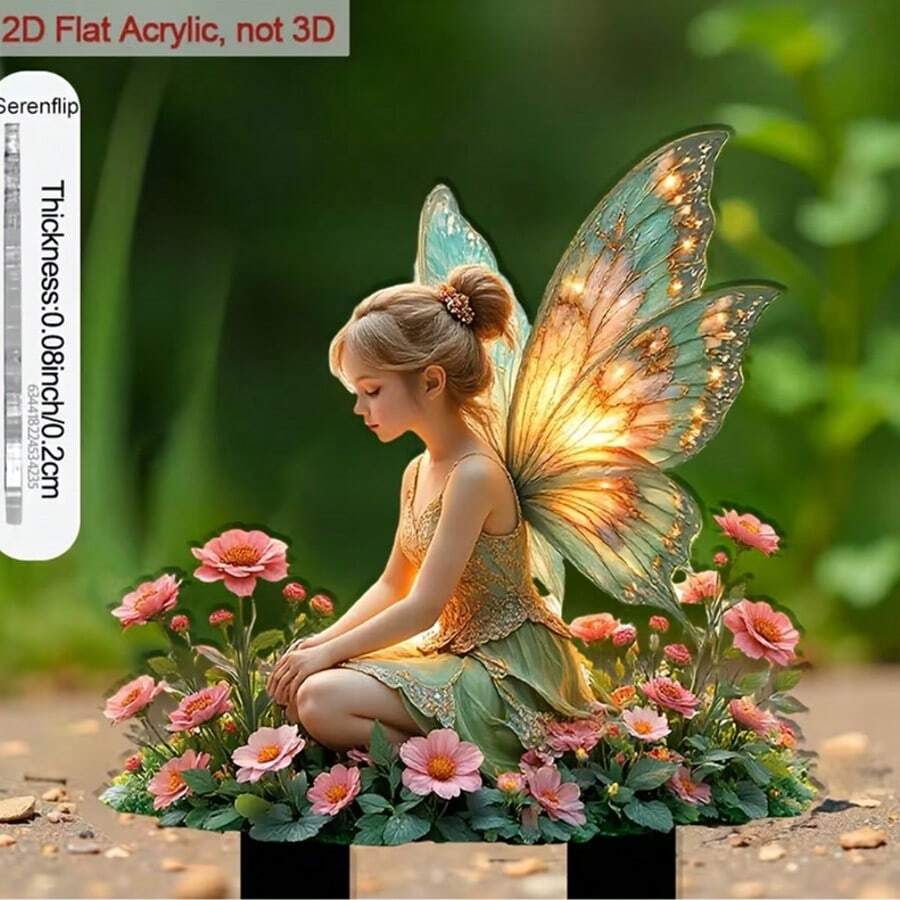 1pc 2D Acrylic Flower Vase Holder, Suitable For Flower Pot And Soil Decor, Fairy Sitting Posture To Embellish Flower Bed And Yard, Outdoor Decor And Great Gift Choice, Collectible Buildings & Accessories, Lawn Decor, Garden Decor, Balcony, Outdoor Flower Pot, Floral Arrangement, Personalized Gift, Garden Supplies, Durable Acrylic Garden Stake, Garden Decor, Floral Supplies, Outdoor Decor, Fence Garden Ornament, Flower Stand - Colorful - View 1