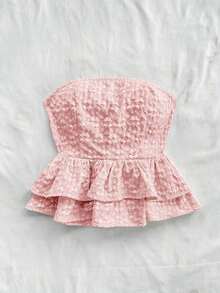 Top tubo sin espalda con lazo de jacquard de ganso casual de vacaciones para damas - Rosa Pálido - Ver 3