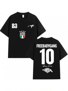 Nueva Llegada Playera Unisex Estilo Urbano, Diseño con Gráfico Deportivo y Bandera, Cuello Redondo Manga Corta, Prenda Casual Multiestación, Ideal para Uso Diario y Regalos - Negro - Ver 1