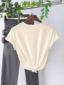 Camiseta casual de talla grande con estampado de un eslogan de bebida de limón fresco italiano, hecha de algodón puro. - Beis - Ver 2