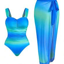 Swim Oasis Plus Size Women 2pcs Set Ombre Ruffled One-Piece Swimsuit For Summer Beach Vacation - Verde - Ver 7
