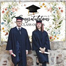1pc Wildflower Graduation Banner Backdrop Watercolor Floral Class Of 2026 Graduation Decorations Congrats Grad Graduation Banner Happy Birthday Banner, Rainforest Decor, Father's Day Decorations, Graduation Banner, Eagle Decoration, Polyester Material - Multicolor - View 5