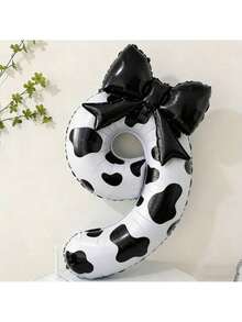 40-Inch Cow Number & 21-Inch Black Bow Foil Balloons, Suitable For Wedding, Birthday, Anniversary, Graduation, Mother's Day, Farm Theme Party Decoration - Multicolor - View 11