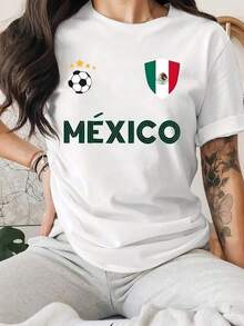 Camiseta de Mujer con Patrón de Bandera Mexicana y Fútbol - Tejido Elástico Transpirable, Cuello Redondo Suelto de Manga Corta, Ropa para Fanáticos Mexicanos, con Colores y Logo del Equipo Nacional de México, Adecuada para Todas las Estaciones, Lavable a Máquina, Ajuste Cómodo, Adecuada para Uso Diario y en JuegosRopa De Mujer / Ropa De Mujer De Uso Diario / Blusas, Camisas Y Camisetas De Mujer / Camisetas De Mujer Ropa Deportiva Basicos Mujer Short Playeras Para Hombre - Blanco - Ver 8
