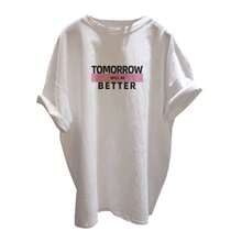Camiseta de manga corta de longitud media para mujer de talla grande, nueva colección de verano 2025, estilo coreano moderno con estampado de letras, de algodón puro, casual y versátil. - Blanco - Ver 4